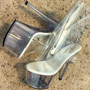 Pleasers Clear Ankle Boot Heels, Size 7